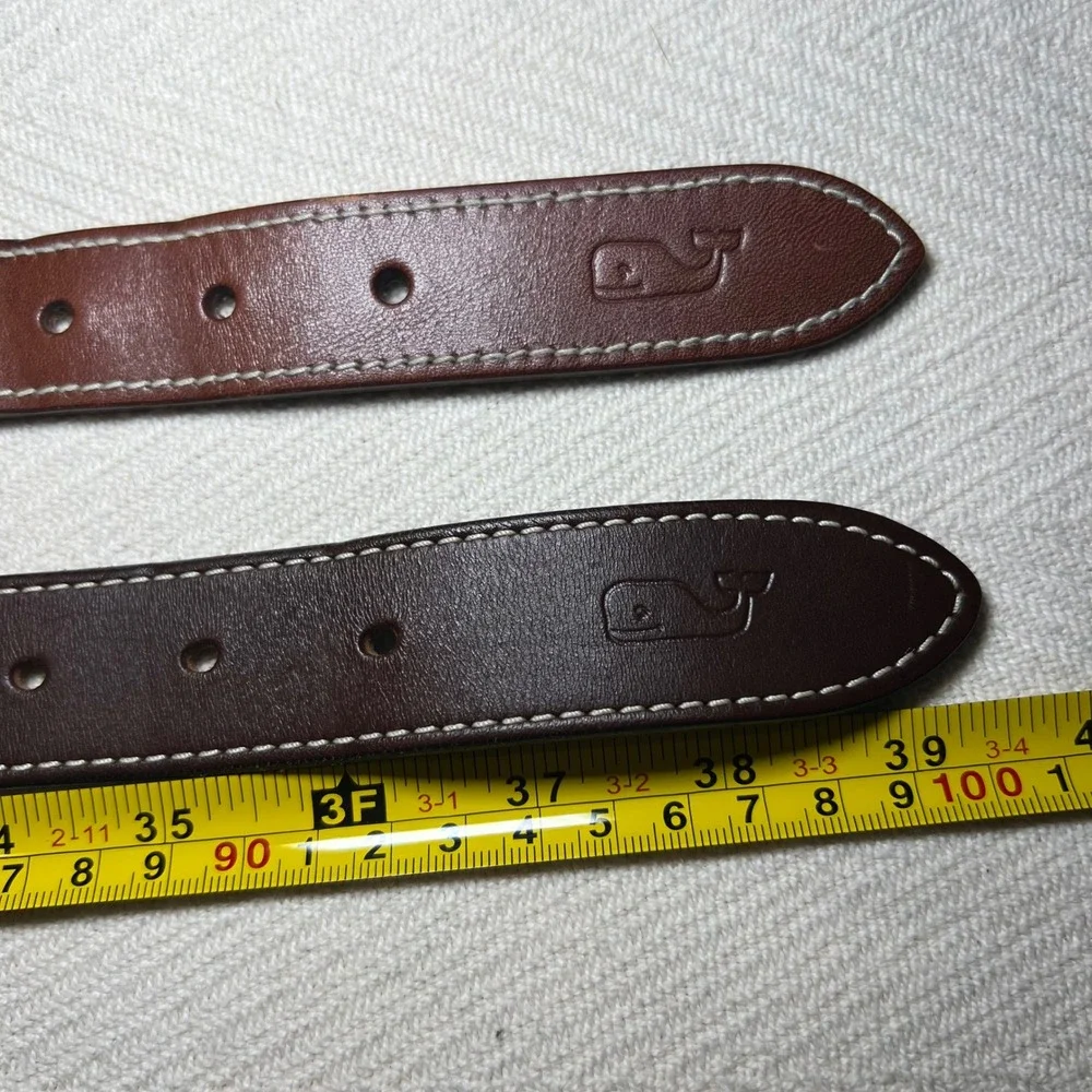 Set of 2 Vineyard Vines Mens Canvas Leather Belts Whale Striped Navy Blue 34